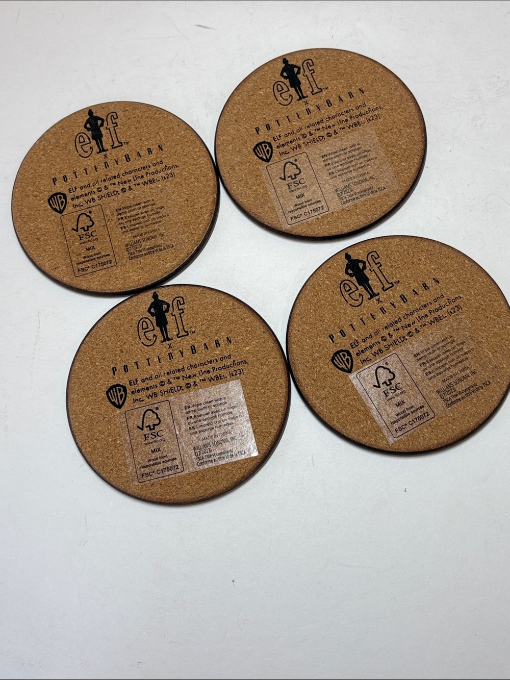 Pottery Barn Holiday Elf Coaster Set - White with Red, Green, Orange Accents - Picture 5 of 9
